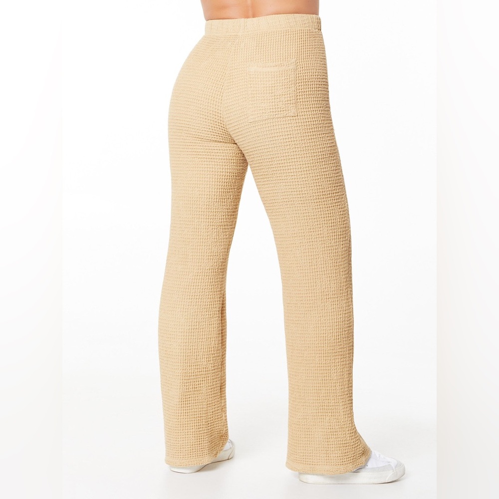 DONNI. Waffle Roll Pants in Lychee Cozy Tan Knit Wide-Leg Pants - Picture 7 of 8